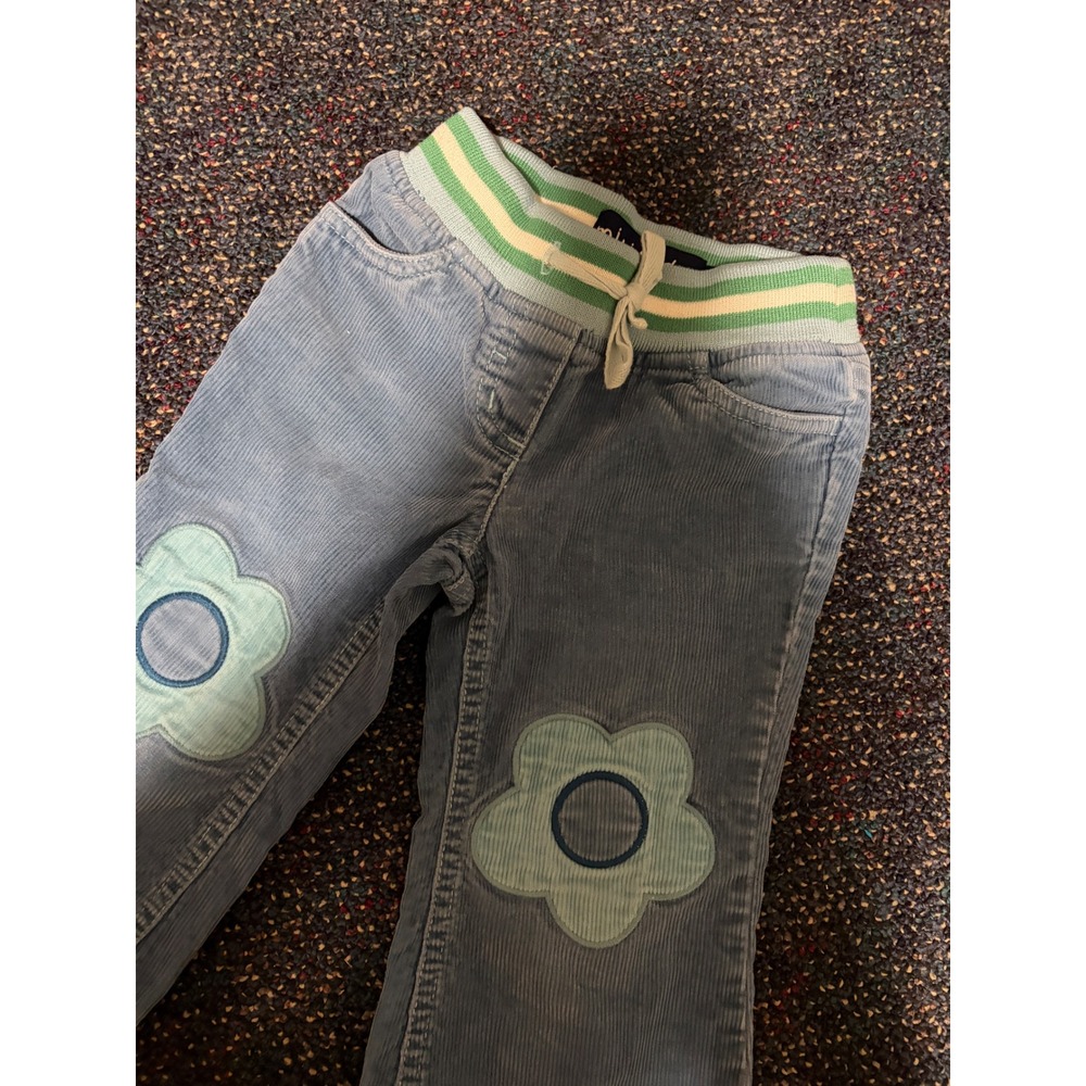 Mini Boden Toddler Girls Blue Corduroy Floral Knee Patch Pants Size 18-24M